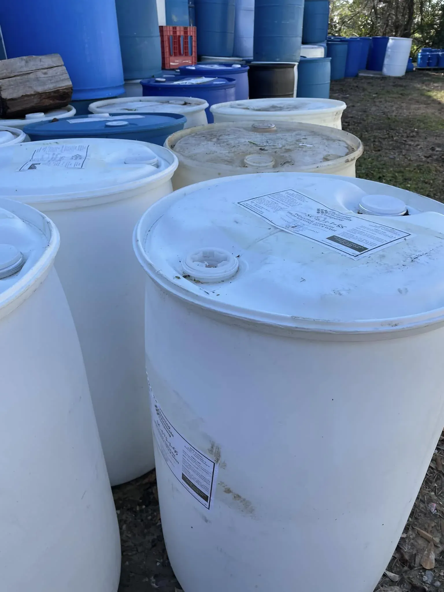 Fifty-five gallon chemical drums in the warehouse