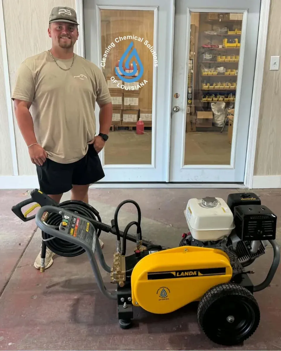 A customer with their machine at Cleaning Chemical Solutions