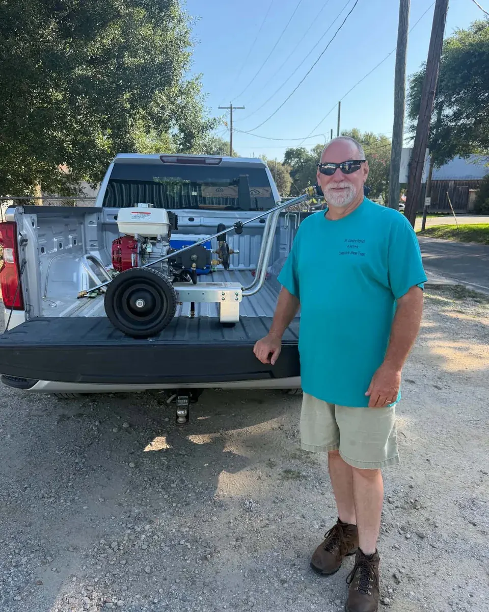 A customer with their machine at Cleaning Chemical Solutions