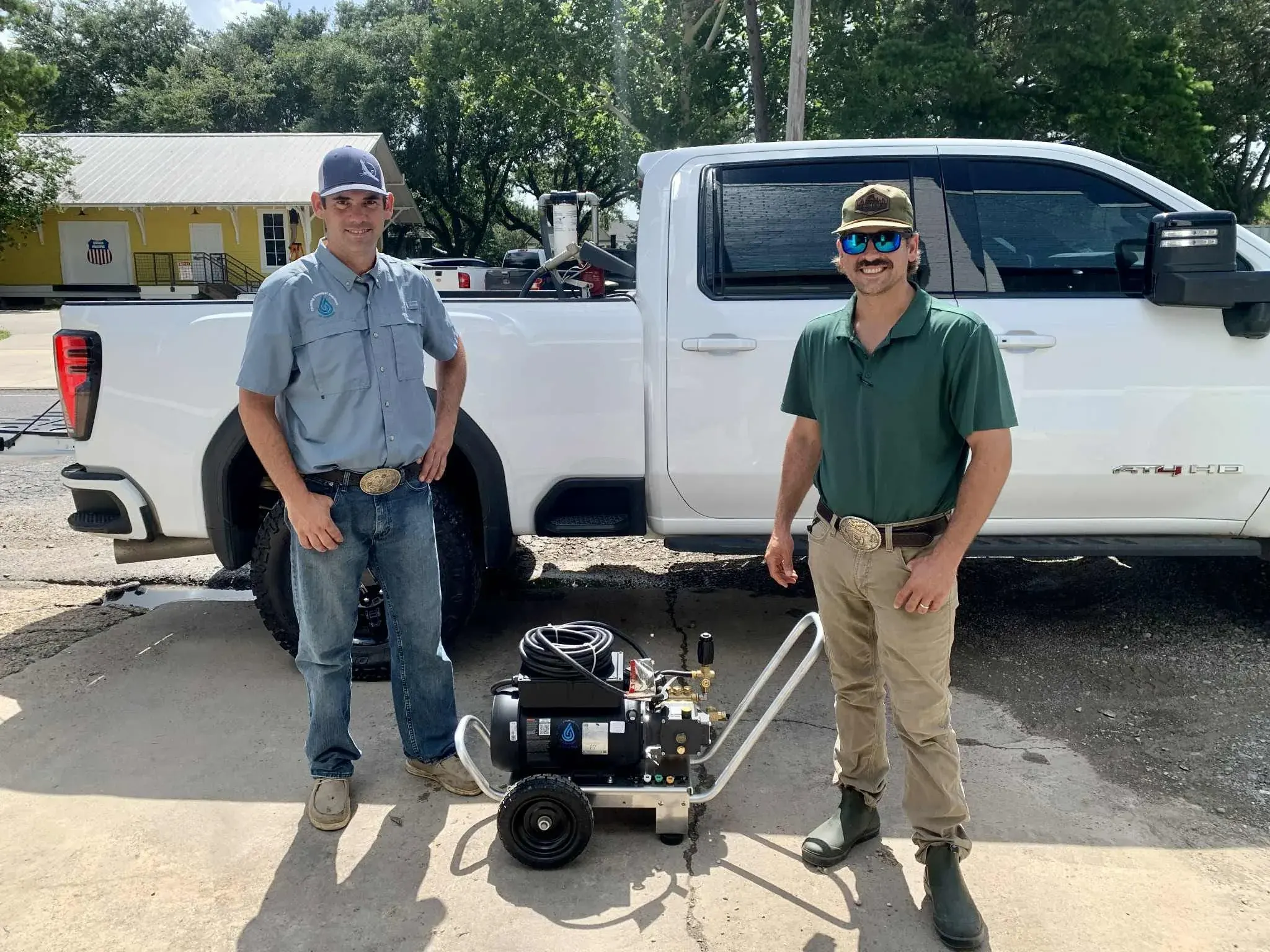 Customers collecting a unit from the shop